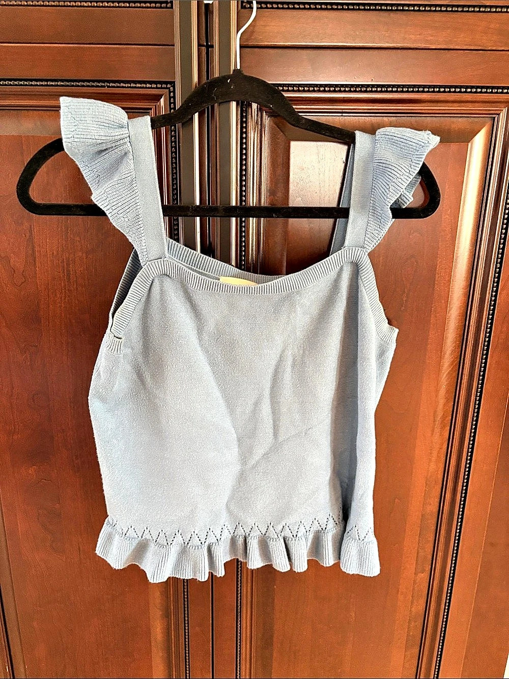 LOFT Ruffle Hem Tank Top in Blue Petites XS Like New